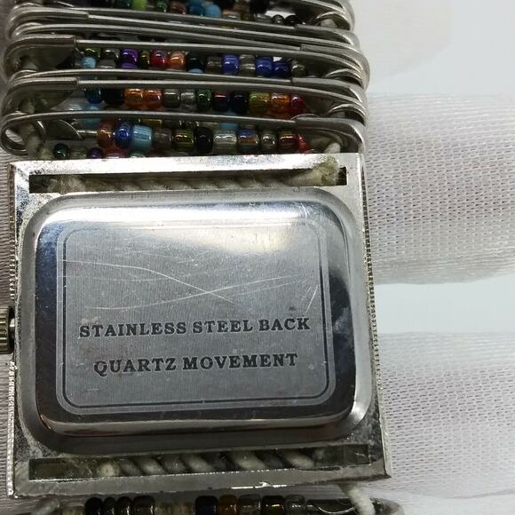 Women's Fashion Wristwatch Made of Safety Pins and Beads Stretchy Bracelet Watch - Picture 9 of 12